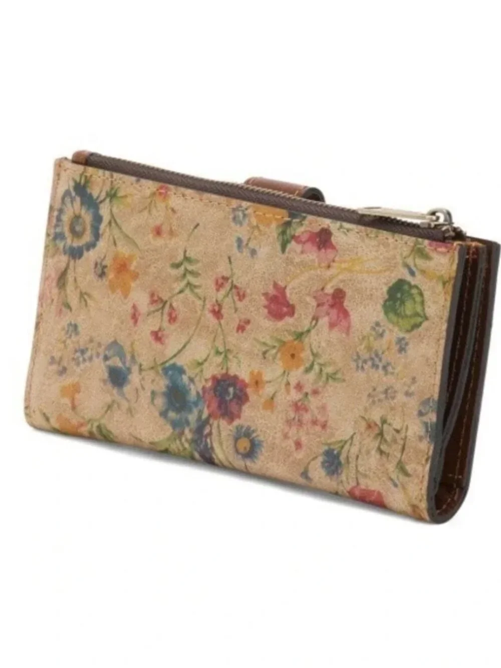 PATRICIA NASH Nazari Prairie Rose Leather Bi- Fold Continental Tan Floral Wallet